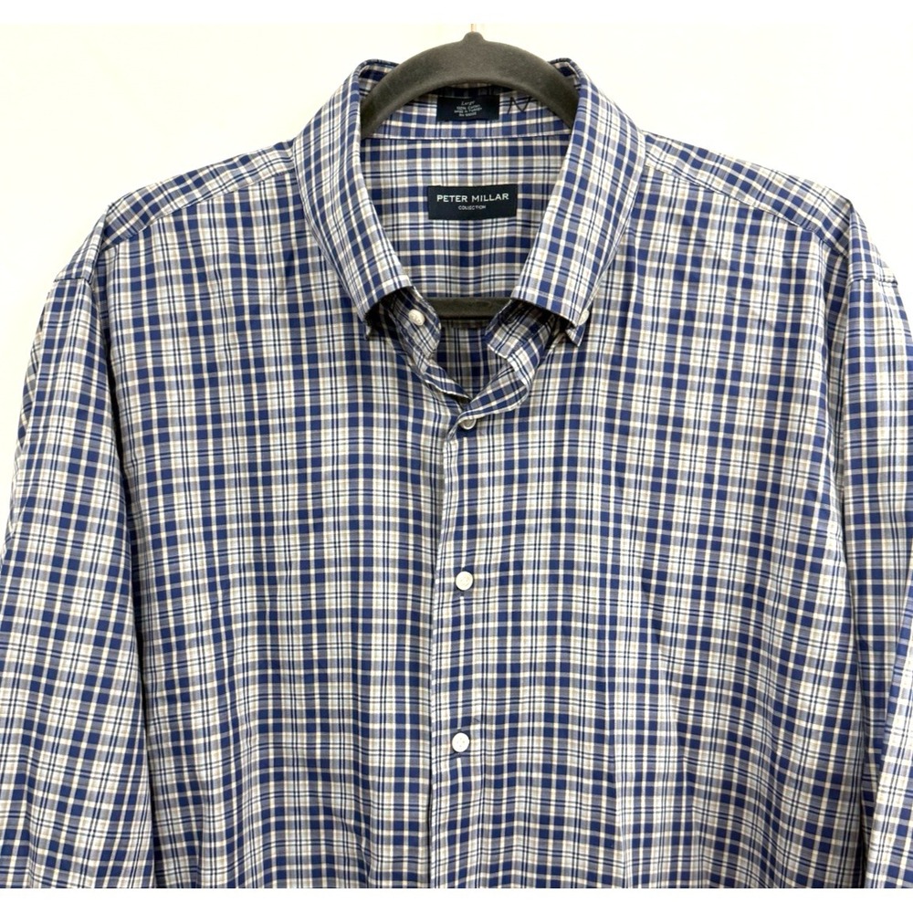 Peter Millar Collection Blue Plaid Long Sleeve Button Front Shirt Mens Size L - Picture 8 of 11